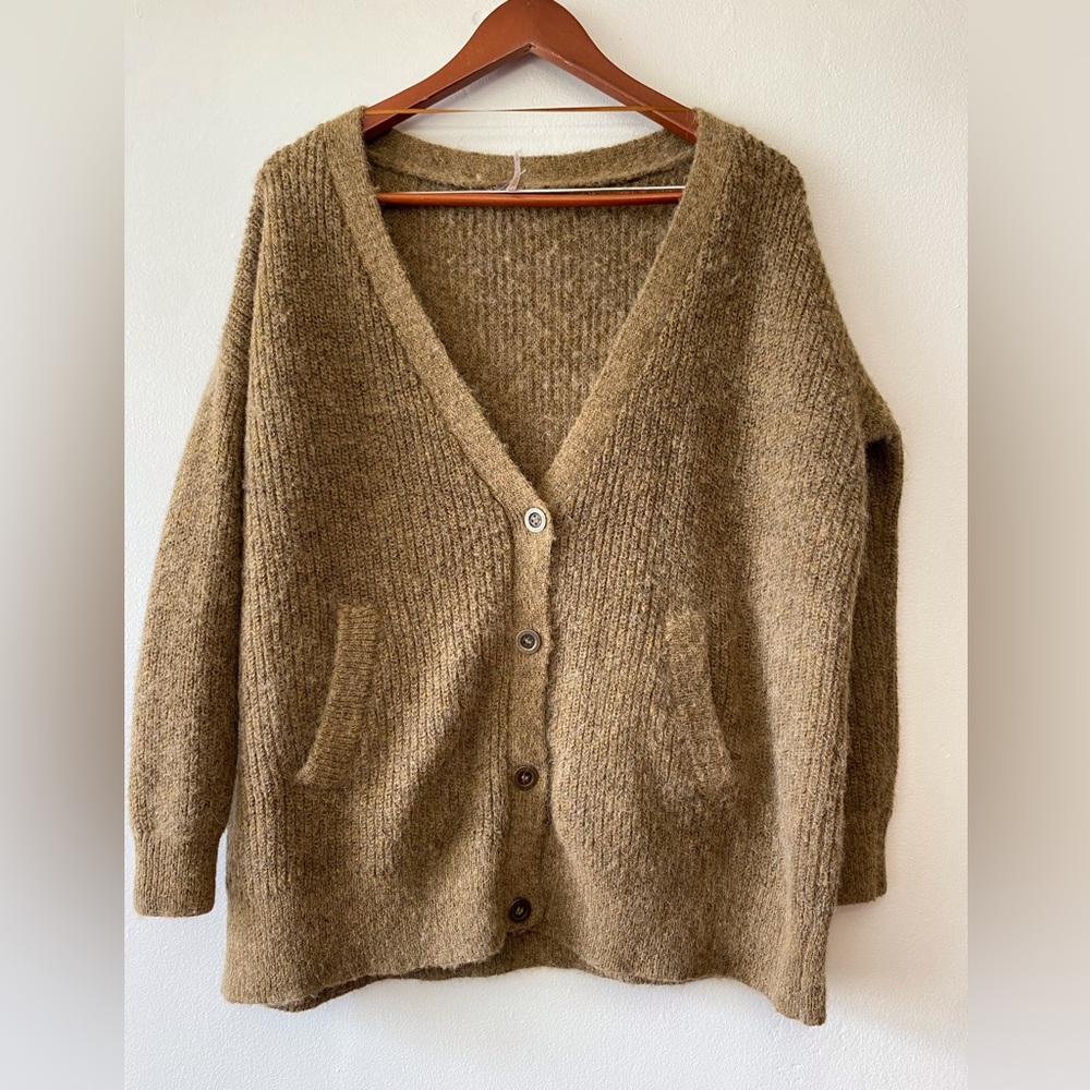 Free People Brown Chunky Knit Oversized Cardigan Sweater Women’s XS